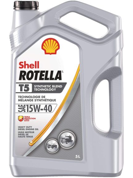 Shell Rotella® T5 Assorted-Viscosity Heavy-Duty Synthetic-Blend Diesel Engine/Motor Oil, 5-L